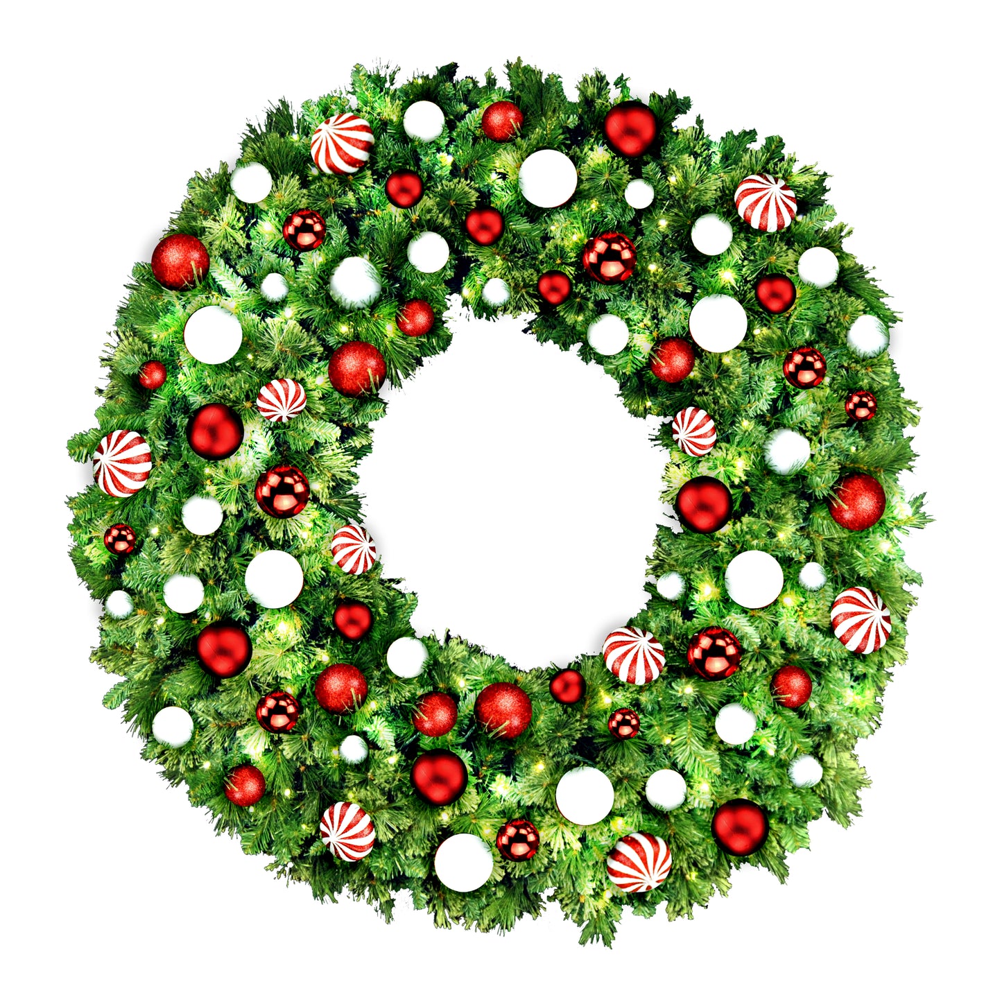 6' Blended Pine Wreath Decorated with Candy Collection Warm White LEDs