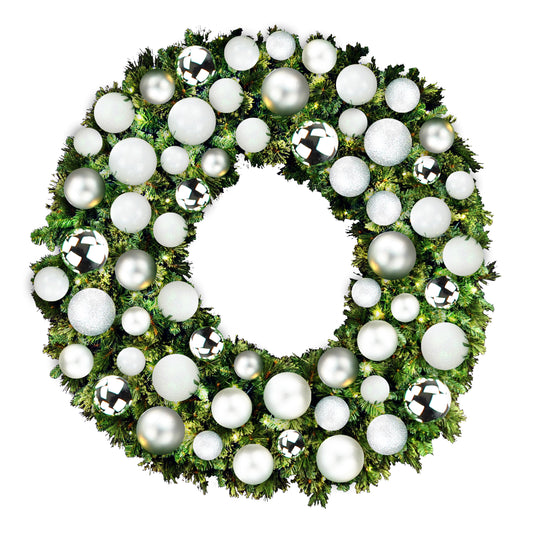 6' Blended Pine Wreath Decorated with Iceland Collection Warm White LEDs