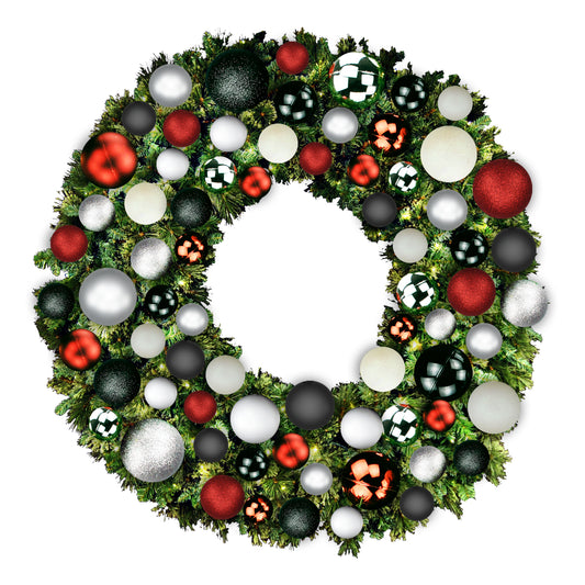 6' Blended Pine Wreath Decorated with Modern Collection Warm White LEDs