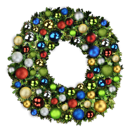 6' Blended Pine Wreath Decorated with Royal Collection Warm White LEDs