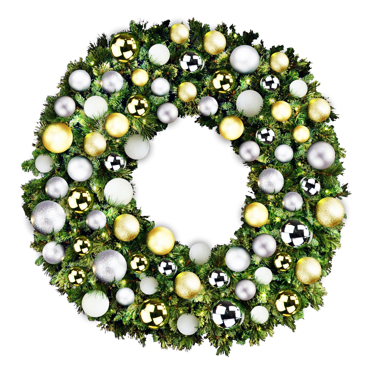 6' Blended Pine Wreath Decorated with Treasure Collection Warm White LEDs