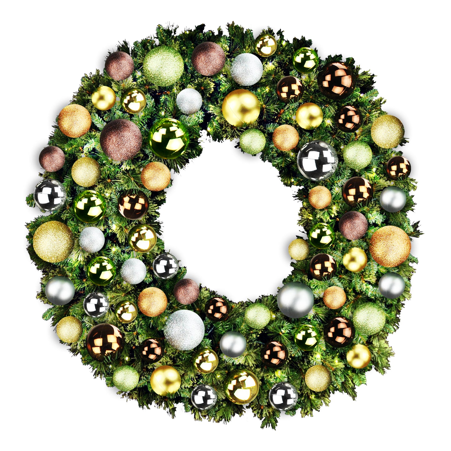 6' Blended Pine Wreath Decorated with Woodland Collection Warm White LEDs