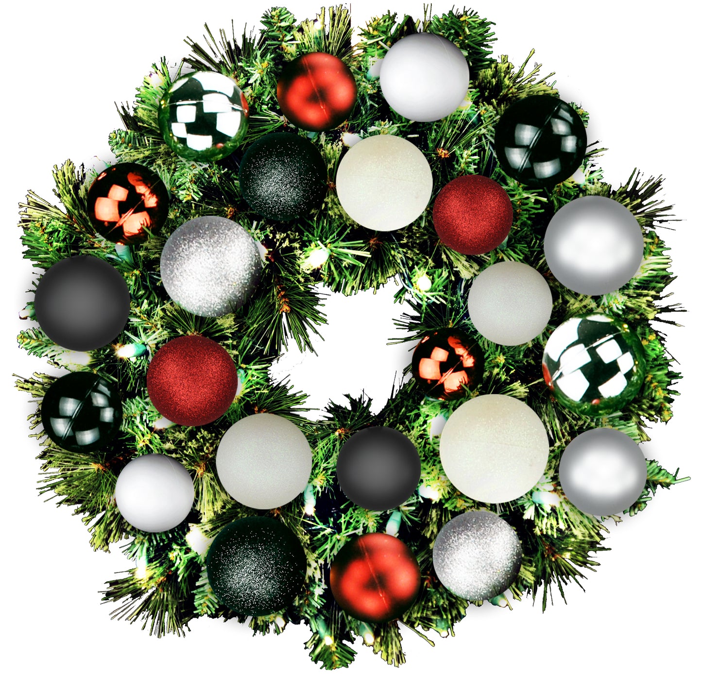 2' Sequoia Wreath with Warm White LED Lights and Modern Themed Ornaments