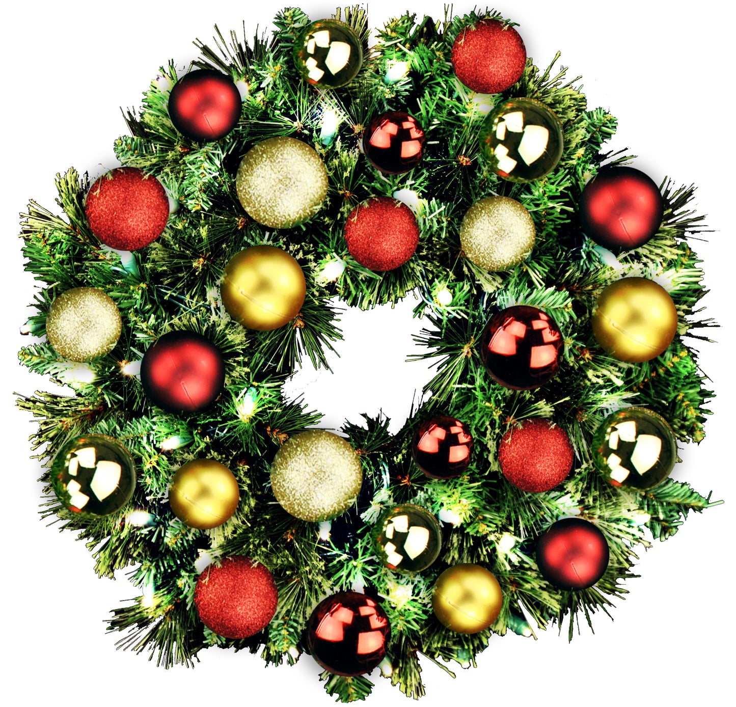 2' Sequoia Wreath Decorated with the Traditional Ornament Collection Pre-Lit Warm White LEDS