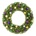 3' Sequoia Wreath with Warm White LED Lights and Mardi Gras Themed Ornaments