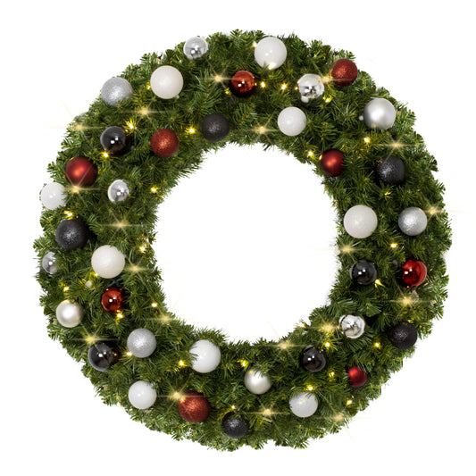 3' Sequoia Wreath with Warm White LED Lights and Modern Themed Ornaments