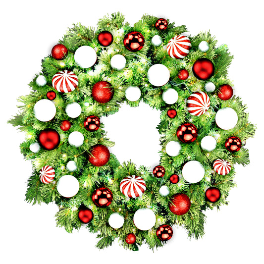 4' Sequoia Wreath Decorated with The Candy Ornament Collection Pre-Lit Warm White LEDS