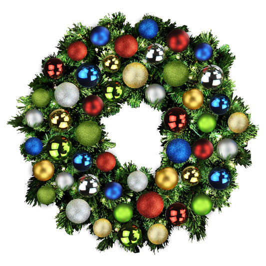 4' Sequoia Wreath Decorated with The Royal Ornament Collection Pre-Lit Warm White LEDS