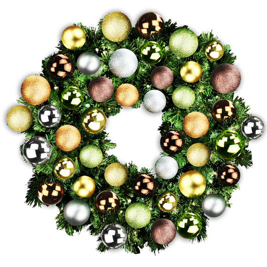 4' Sequoia Wreath Decorated with The Woodland Ornament Collection Pre-Lit Warm White LEDS