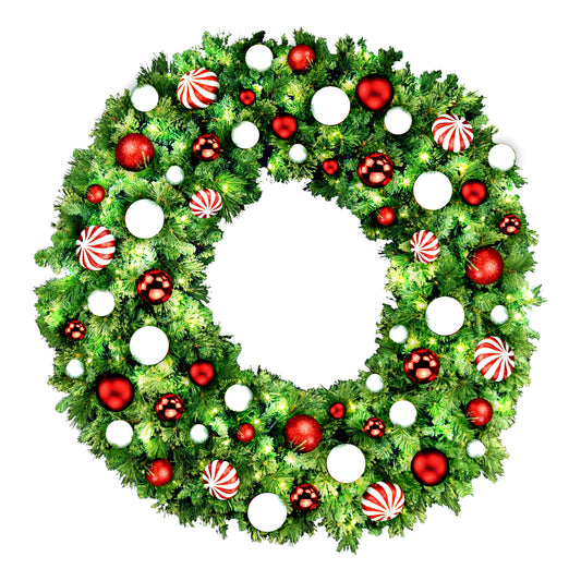 5' Sequoia Wreath with Warm White LED Lights and Candy Themed Ornaments