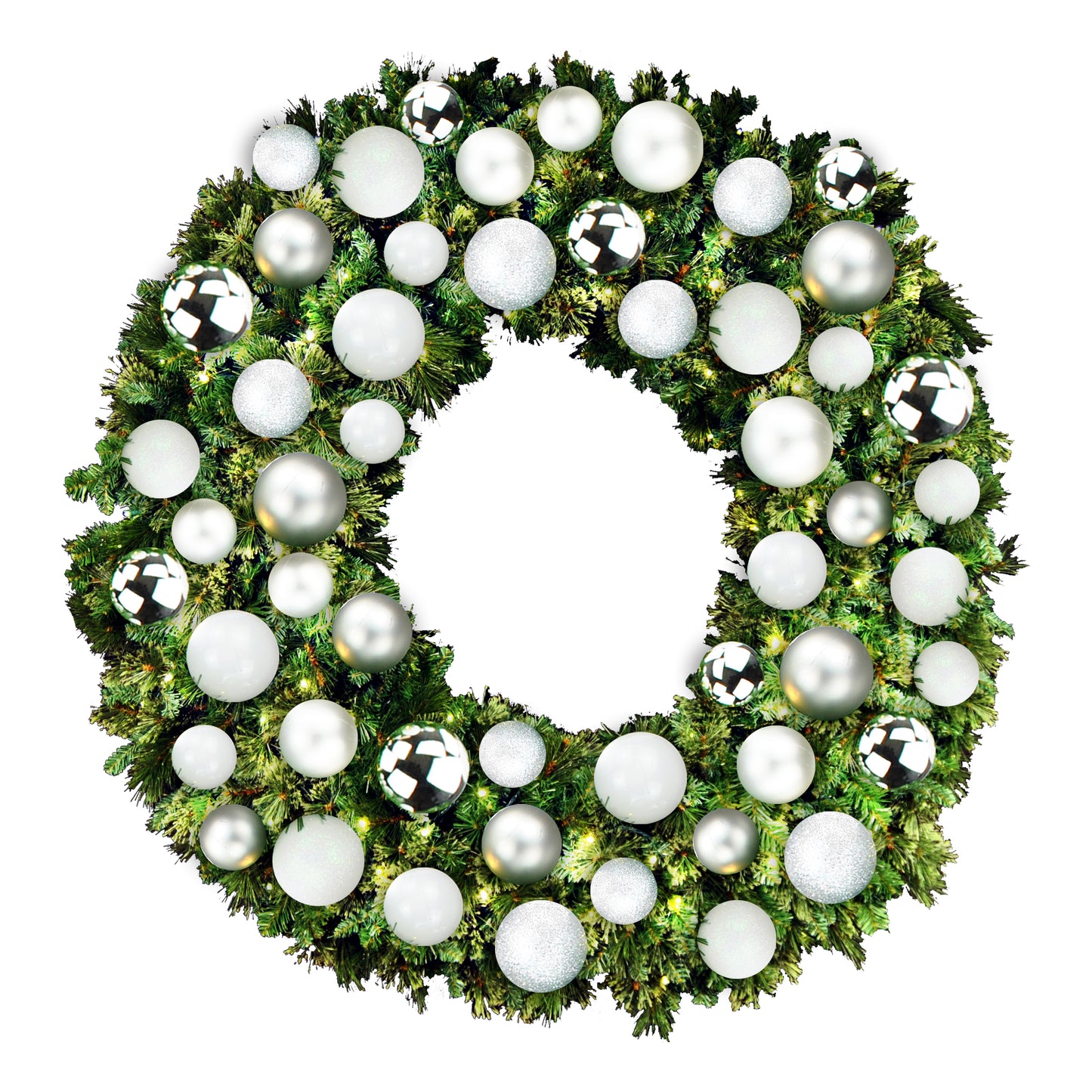 5' Sequoia Wreath with Warm White LED Lights and Ice Themed Ornaments