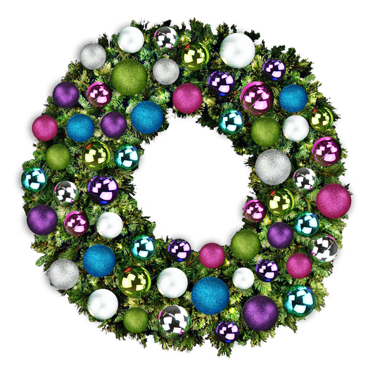 5' Sequoia Wreath with Warm White LED Lights and Victorian Themed Ornaments