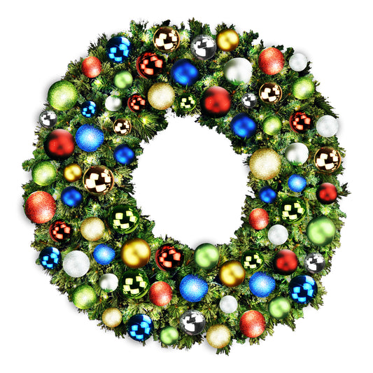 6' Sequoia Wreath with Warm White LED Lights and Fiesta Themed Ornaments