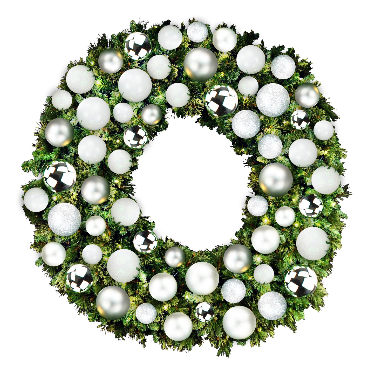 6' Sequoia Wreath with Warm White LED Lights and Ice Themed Ornaments