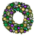 6' Sequoia Wreath with Warm White LED Lights and Mardi Gras Themed Ornaments