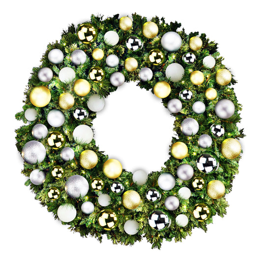 6' Sequoia Wreath with Warm White LED Lights and Treasure Themed Ornaments