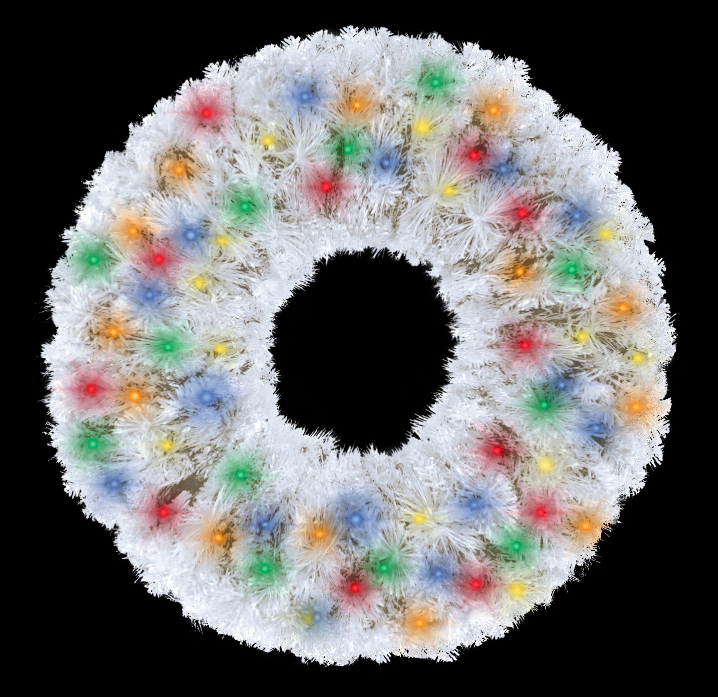 2' White Sequoia Wreath Pre-Lit with Multi Color LEDs