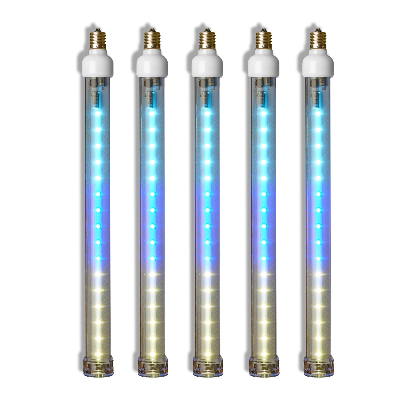 5 Pack 12'' Teal-Blue-Pure-White LED Snowfall Tube