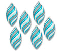 6 Pack of Aqua, White, and Silver Teardrop Ornaments with Silver and White Glitter Enhancements