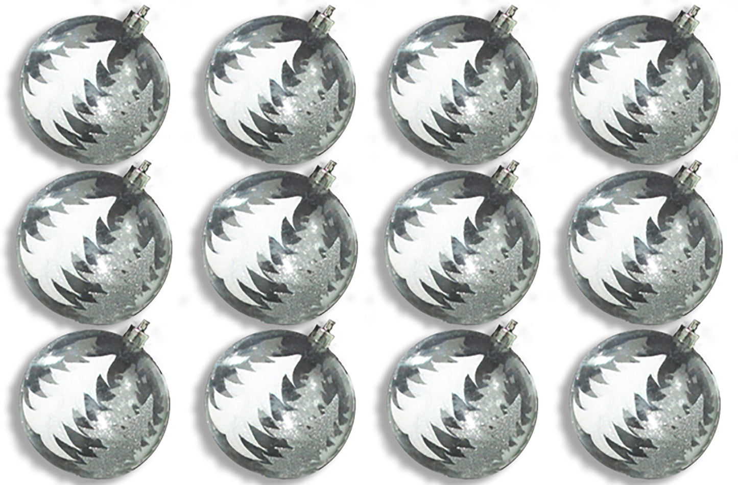 12 Pack of Clear Ball Ornaments with Silver Glitter Christmas Tree