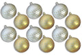 12 Pack of Matte Silver and Gold Ball Ornaments with Silver and Gold Glitter Designs