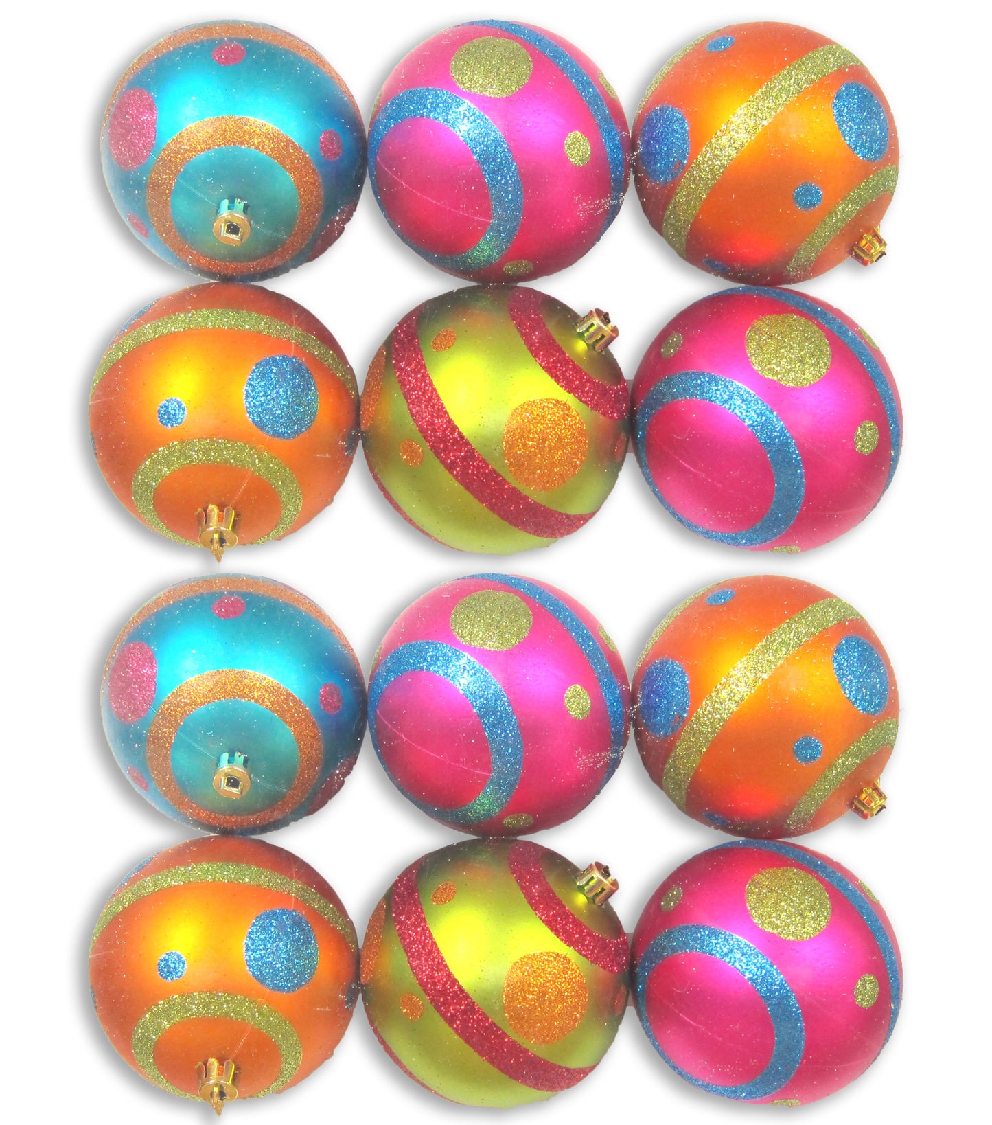 12 Pack of Margi Gras Assorted Ball Ornaments with Glitter Enhancements