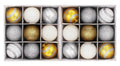 18 Pack of Silver, Gold, and White Ball Ornaments