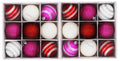 18 Pack of Red, Hot Pink, and White Ball Ornaments