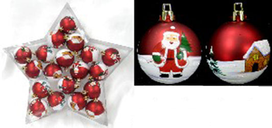 20 Pack of Red Ball Ornaments with Santa Claus Scene and Glitter Enhancements