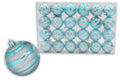 24 Pack of Shiny Aqua Ball Ornaments with Silver Glitter Lines