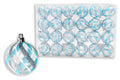 24 Pack Clear Ball Ornament with Aqua, Silver and White Swirls Design