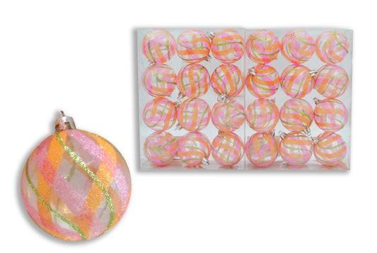 24 Pack Clear Ball Ornament with Mardi Gras Swirl Design