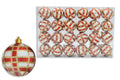 24 Pack White Ball Ornament with Red, White and Gold Plaid Design