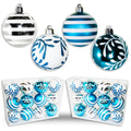 24 Pack of Aqua and Silver Assorted Design Ball Ornaments with Glitter Enhancements