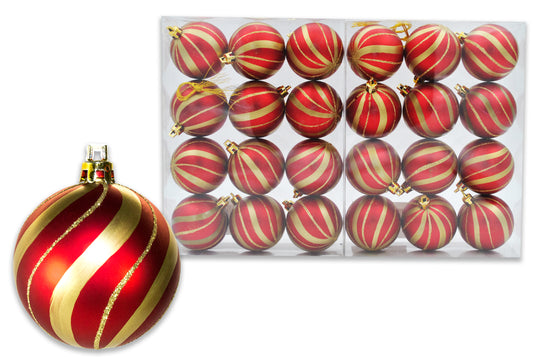 24 Pack of Red and Gold Ball Ornaments with Gold Glitter Enhancements