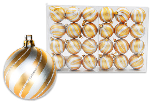 24 Pack of Silver and Gold Ball Ornaments with Silver Glitter Enhancements