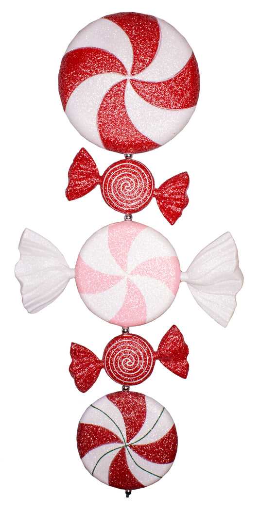 Red, White, and Pink Dangling Candy Piece Ornaments with Glitter Enhancements