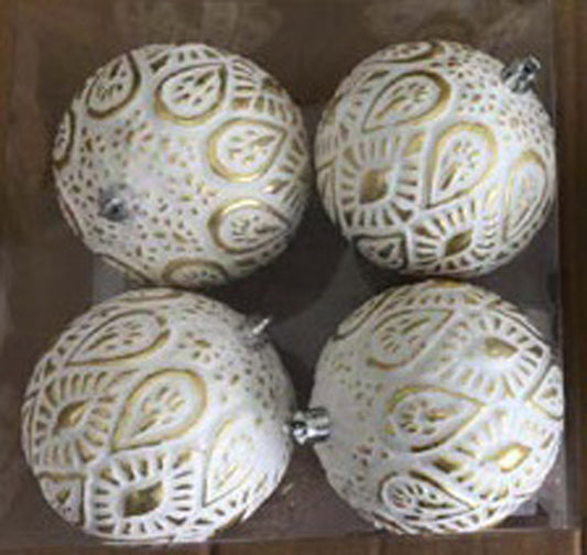 4 Pack of Gold and White Textured Ornaments