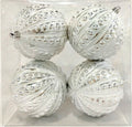 4 Pack of Silver and White Studded Ornaments