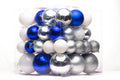 62 Pack of Blue, Silver, and White Assorted Ball Ornaments