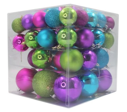 62 Pack Pink, Aqua, Purple, Lime Green Ball Ornaments