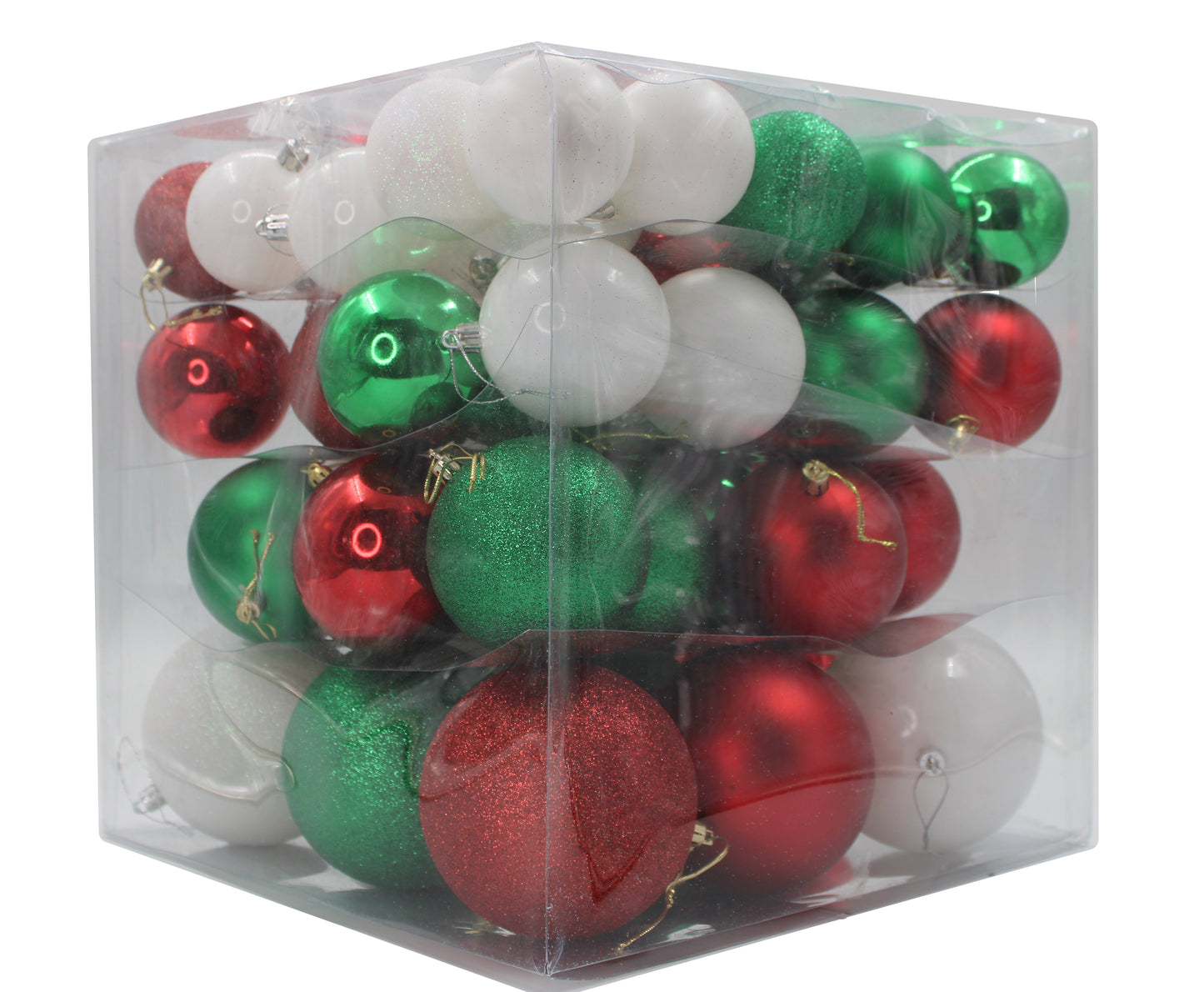 62 Pack of Red, Green, and White Assorted Ball Ornaments