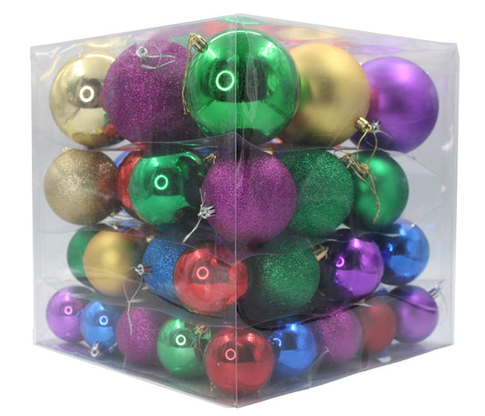 62 Pack of  Purple, Red, Royal Blue, Green and Gold Assorted Ball Ornaments