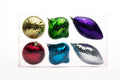 6 Pack Gold, Silver, Red, Blue, Green and Purple Mirrored Ornament Set