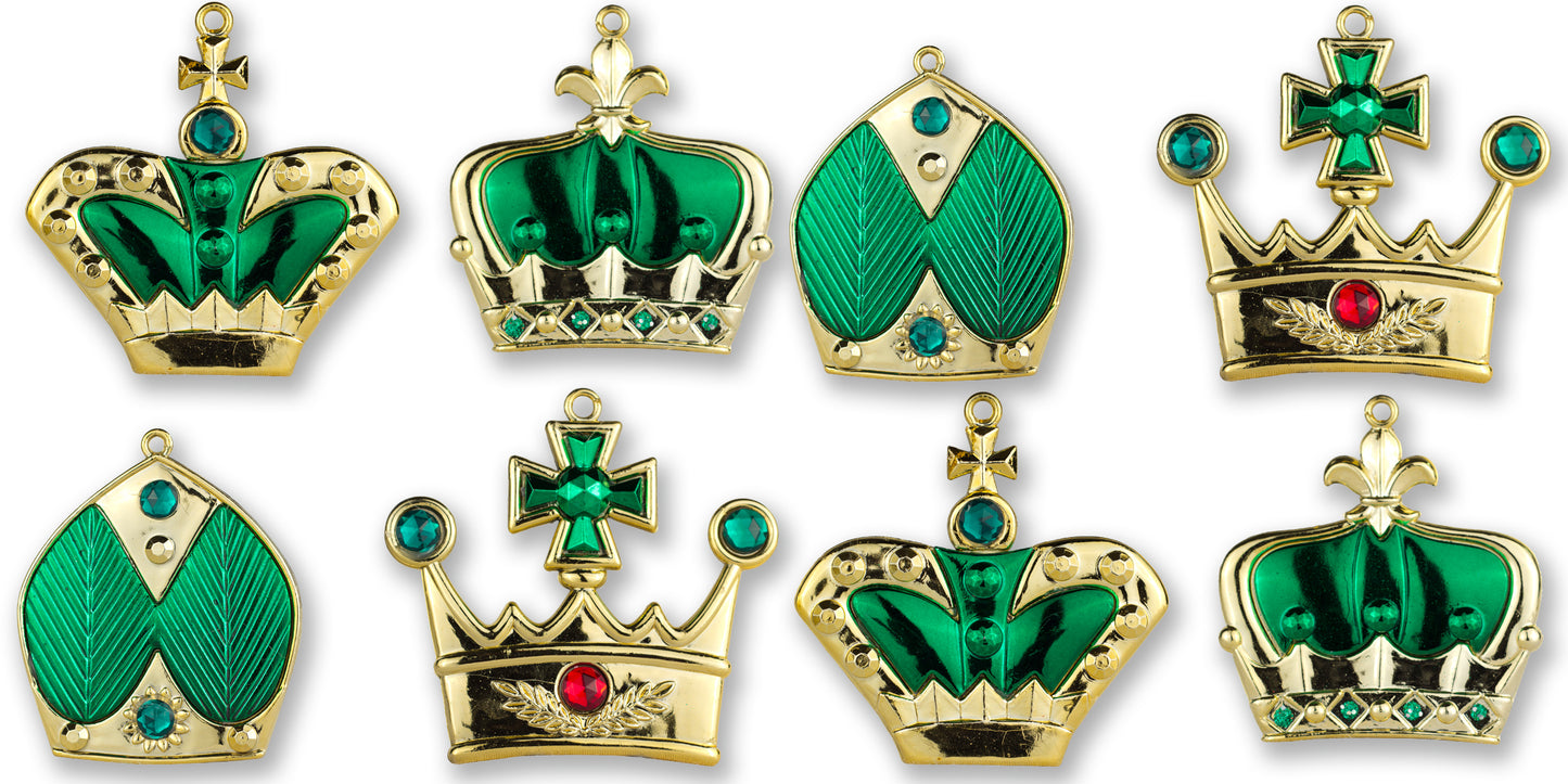 8 Pack of Green Crown Ornaments