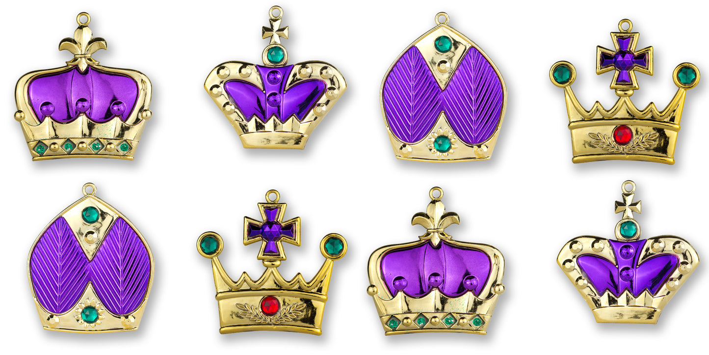 8 Pack of Purple Crown Ornaments