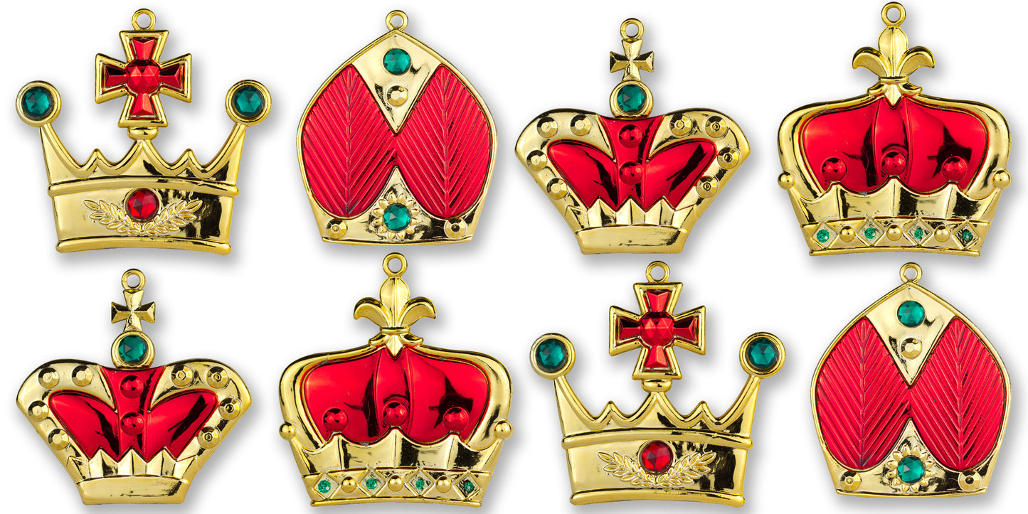 8 Pack of Red Crown Ornaments