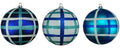 3 Pack of Teal, Blue, and White Plaid Ornaments with Glitter Enhancements