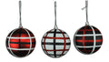 3 Pack of Black, White, and Red Plaid Ball Ornaments with Glitter Enhancements