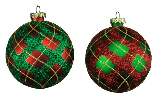 4 Pack of Red, Green, and Gold Ball Ornaments with Glitter Enhancements